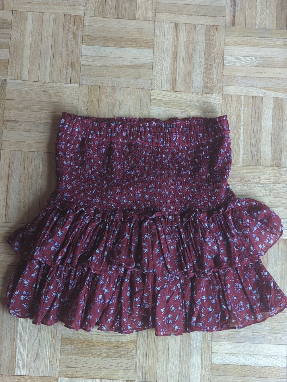 Isabel Marant Étoile Burgundy Floral Ruffle Mini Skirt